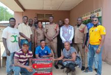 Representatives of Solomon Kwovia Navanse with the staff of Navrongo Municipal Fire Station