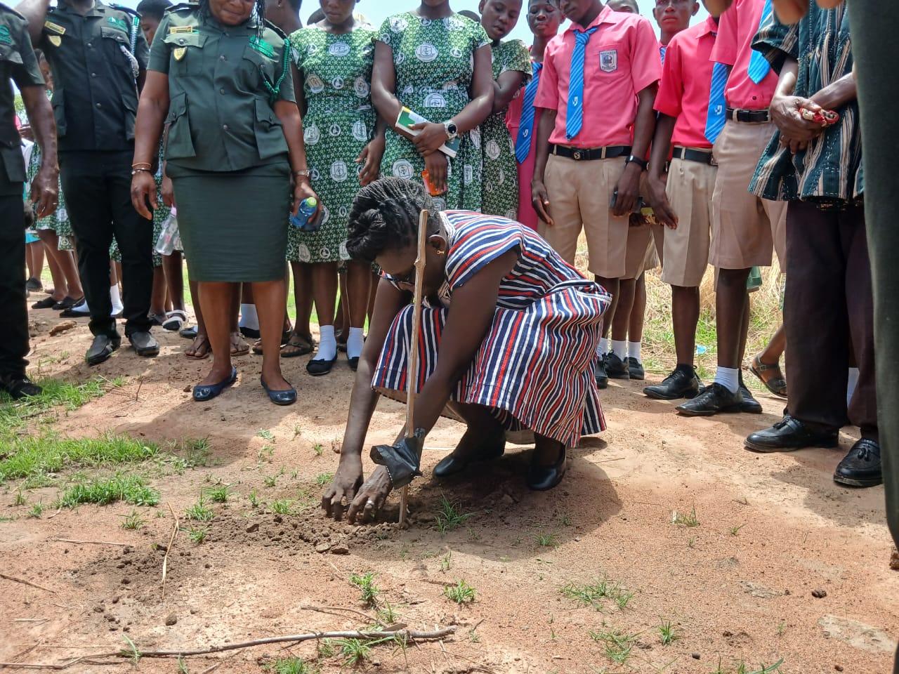 Mary Amana Akampoi, Headmistress of OLL Girls Senior High School participating in the tree planting exercise.